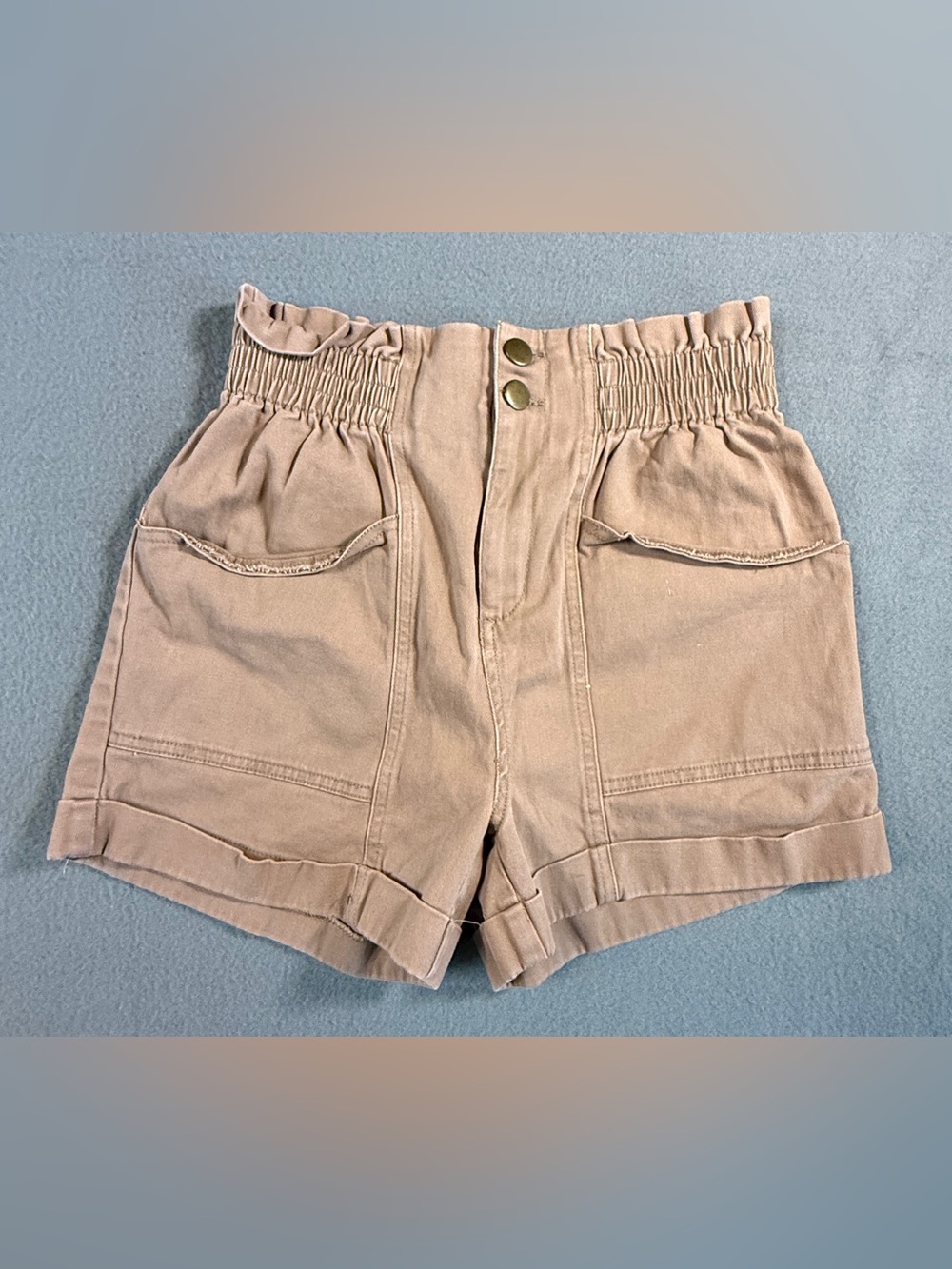 SO High-Waist Paperbag Shorts in Taupe